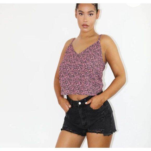 Pretty Little Things Womens Top 8/M Leopard Print Blouse Cami Pink New - Picture 5 of 10
